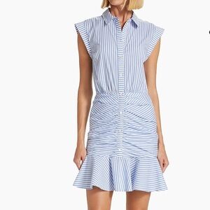 Veronica Beard Navy and White Striped Sleeveless Shirt Dress